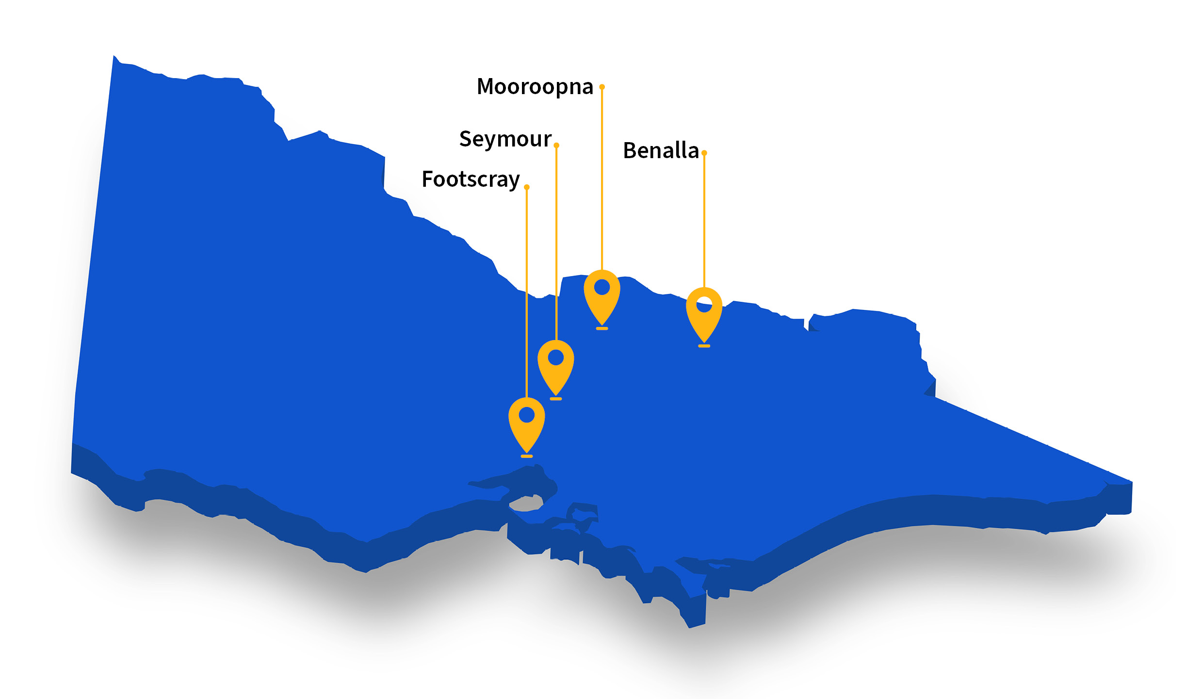 Map of Mooroopna, Seymour, Footscray and Benalla