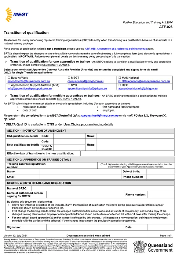 Transition of qualification - Download PDF